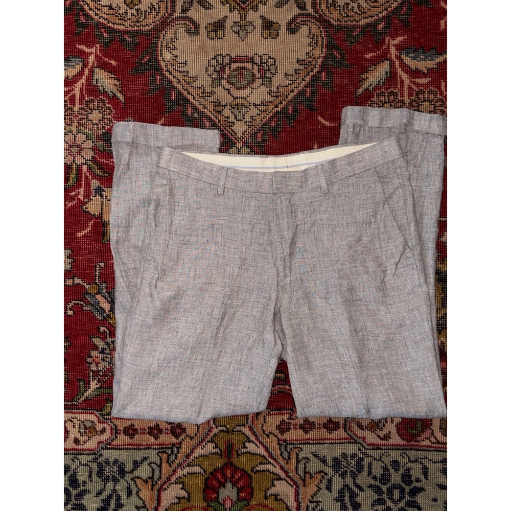 Murano Dress Pants Mens 34x30 Gray Excellent Baird McNutt Linen Slim Fit Cuffed